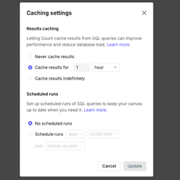 The Caching settings menu.