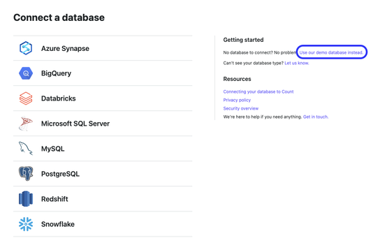 Connecting the demo database