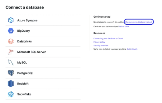 Connecting the demo database