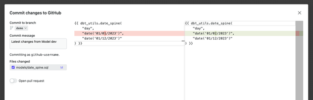 The GitHub commit viewer