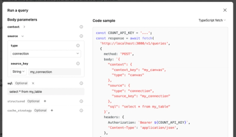 The API request builder is available from the API tab of your workspace settings.