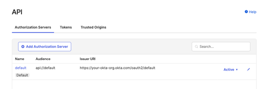 Find your authorization servers under Security > API