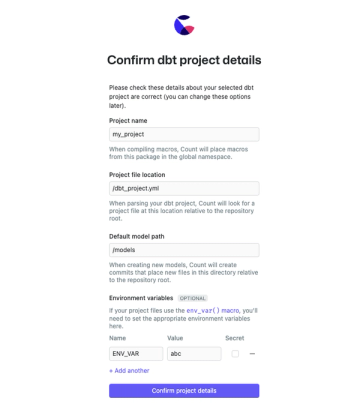 You'll be prompted to configure your dbt connection after connecting to GitHub successfully.