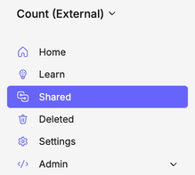 Shared folder in menu at top left of workspace