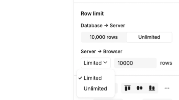 The row limit options for cells connected to databases.