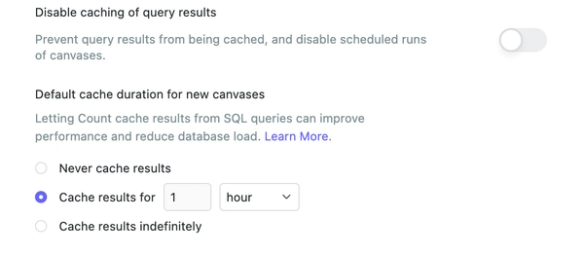 For workspaces where caching is enabled, the default cache duration for new canvases can also be set