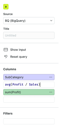 Double-click on a column, filter or drop target to edit a calculation in-line.