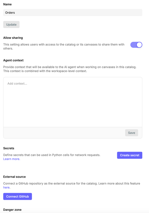 Configuring catalog settings