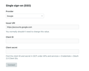 The SSO settings for Google