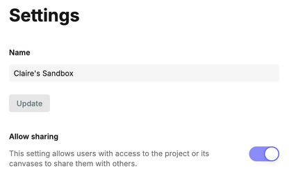 Toggle on to allow project users to share the canvas