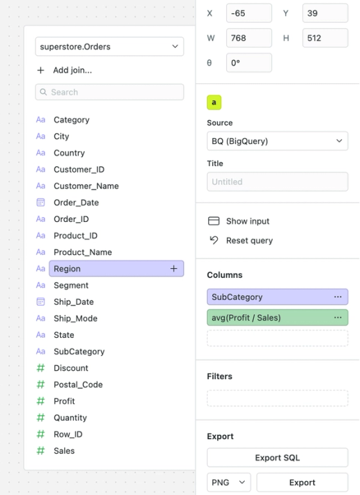 Then click on or drag tokens to add them as columns in the query, or drag to the Filters section.