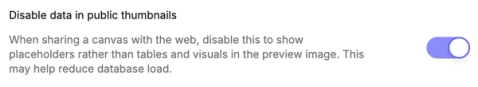 Toggle to disable data in public thumbnails in Workspace Settings page