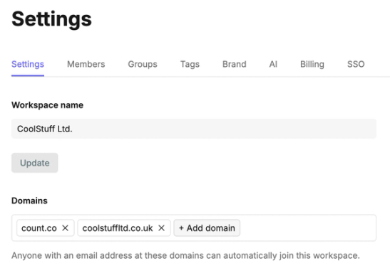 Whitelisting a domain in Workspace Settings