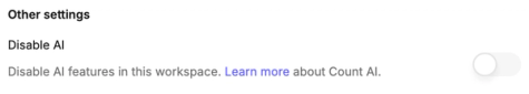 Toggle to disable AI features in Workspace settings page