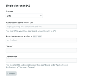 The SSO settings for Okta