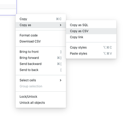 Find the Copy as CSV option from the cell context menu.
