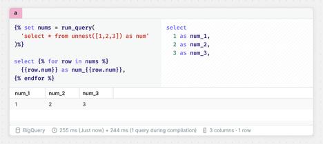If any queries are executed during compilation, their duration will be displayed in the cell footer.