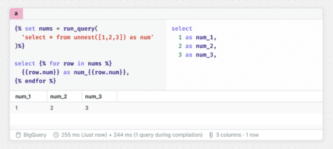 If any queries are executed during compilation, their duration will be displayed in the cell footer.