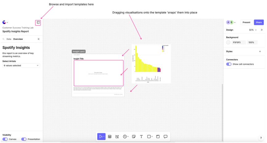 Import templates to build reports quickly