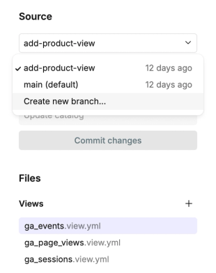 Select "Create new branch" to create, well, a new working branch.