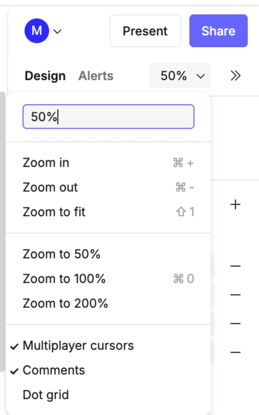 Zoom dropdown options
