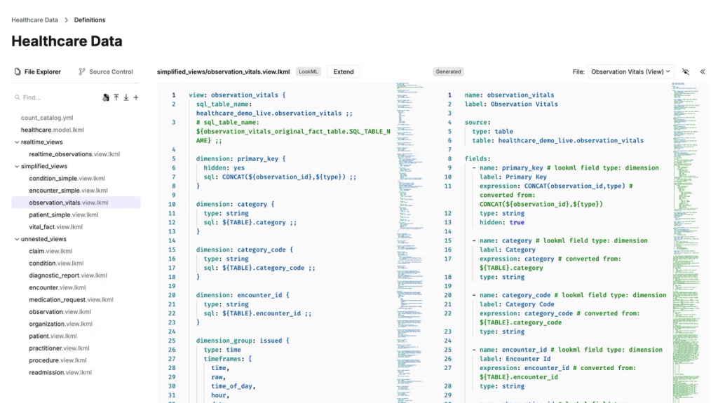 LookML view (left) converted on-the-fly to Count view (right)