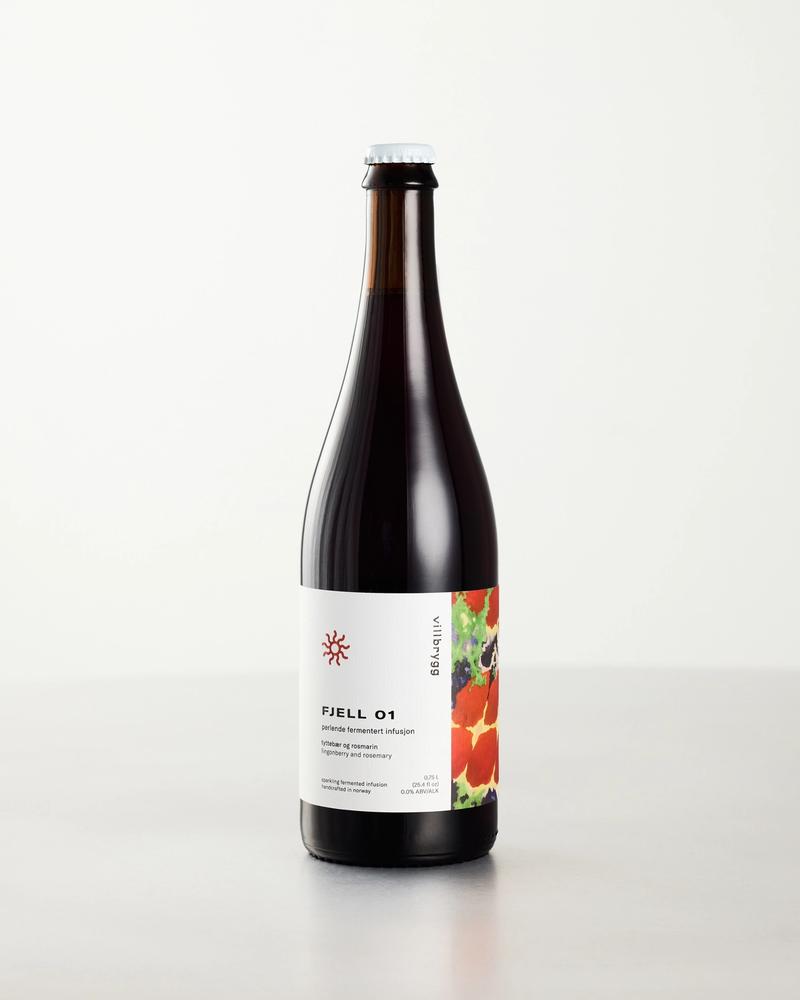 A large bottle of FJELL non-alcoholic beverage