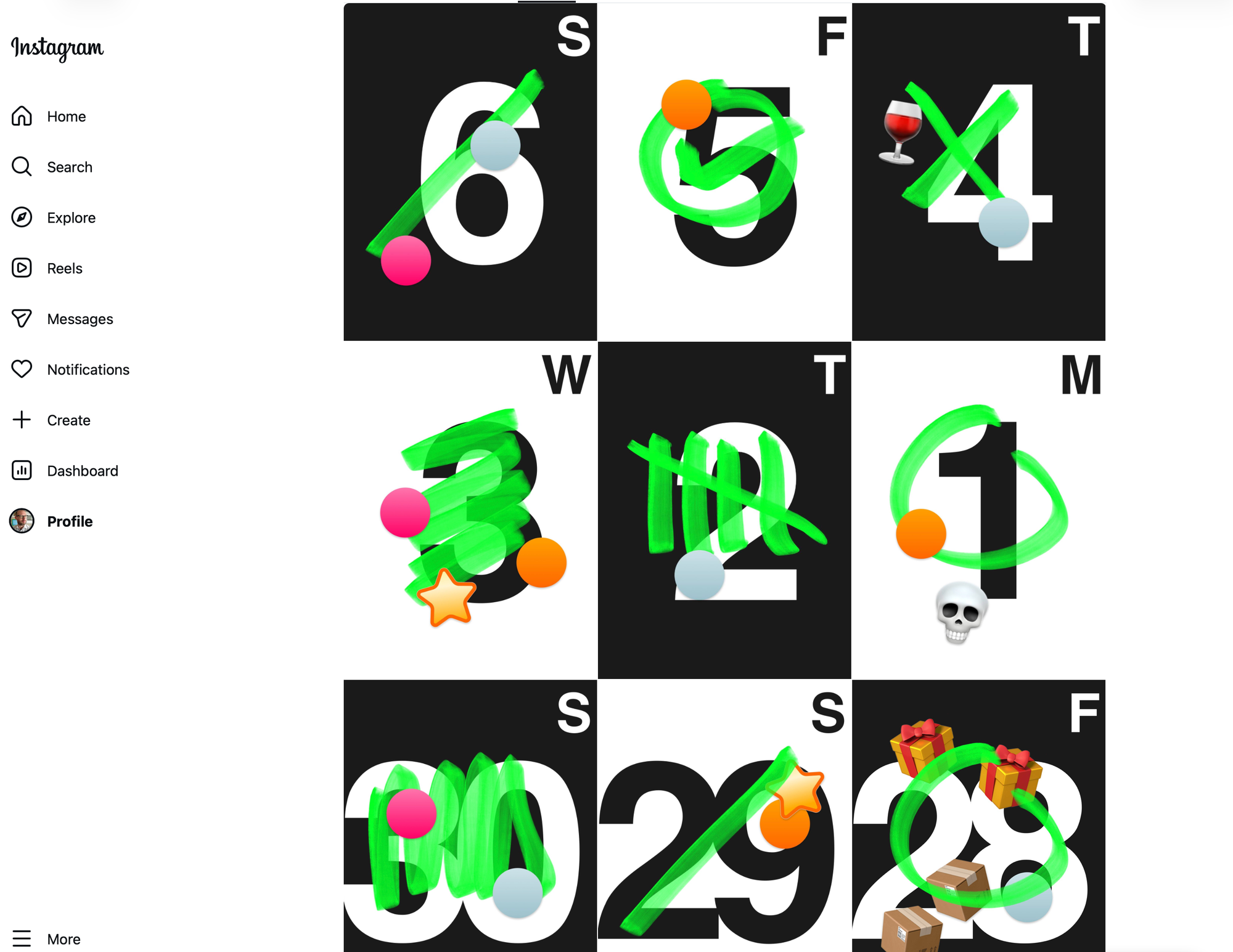 Screen capture of my Instagram profile page