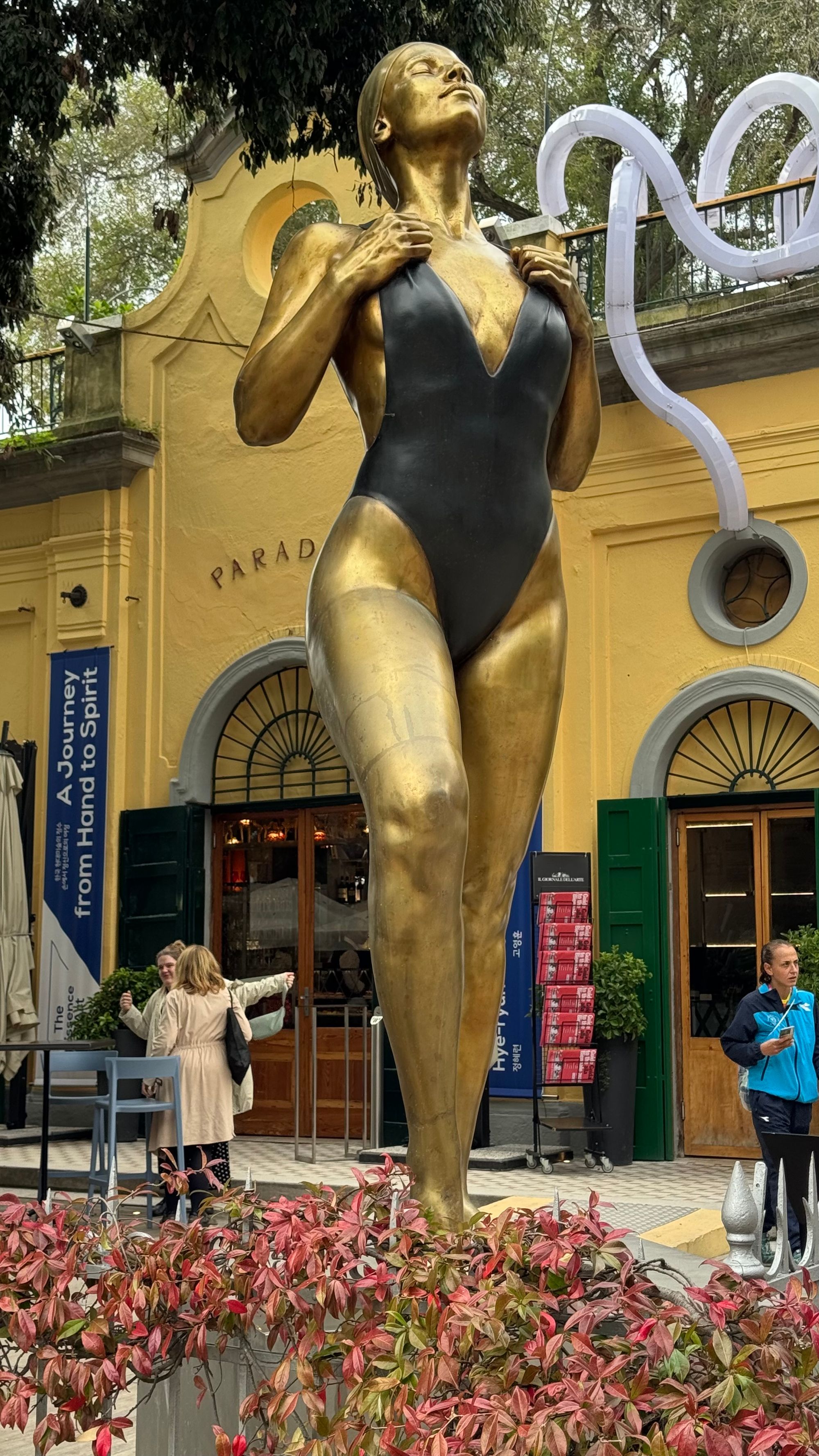 One of a pair of giant bronze statues near the entrance of the Venice Bienalle