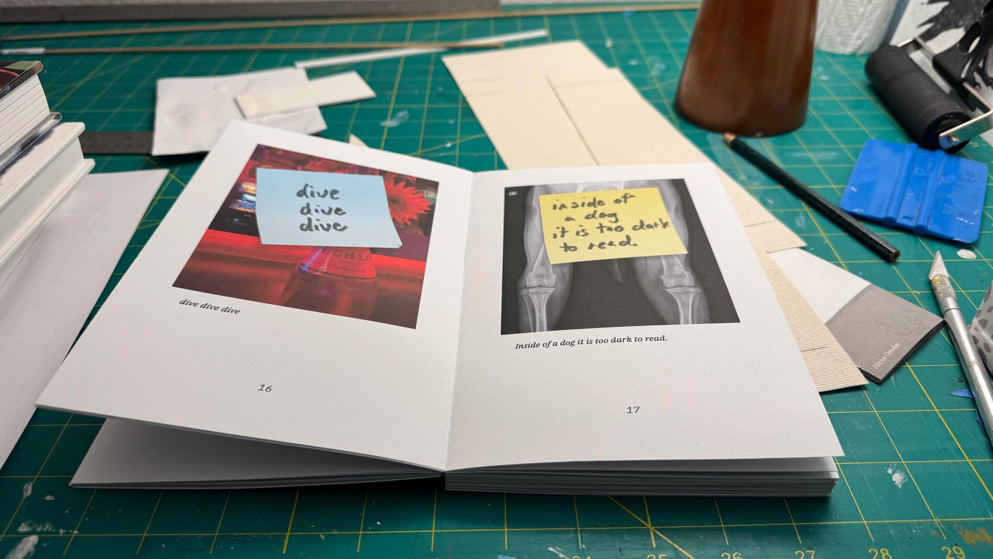 Cut and glued page block laying on my work table, waiting for a cover