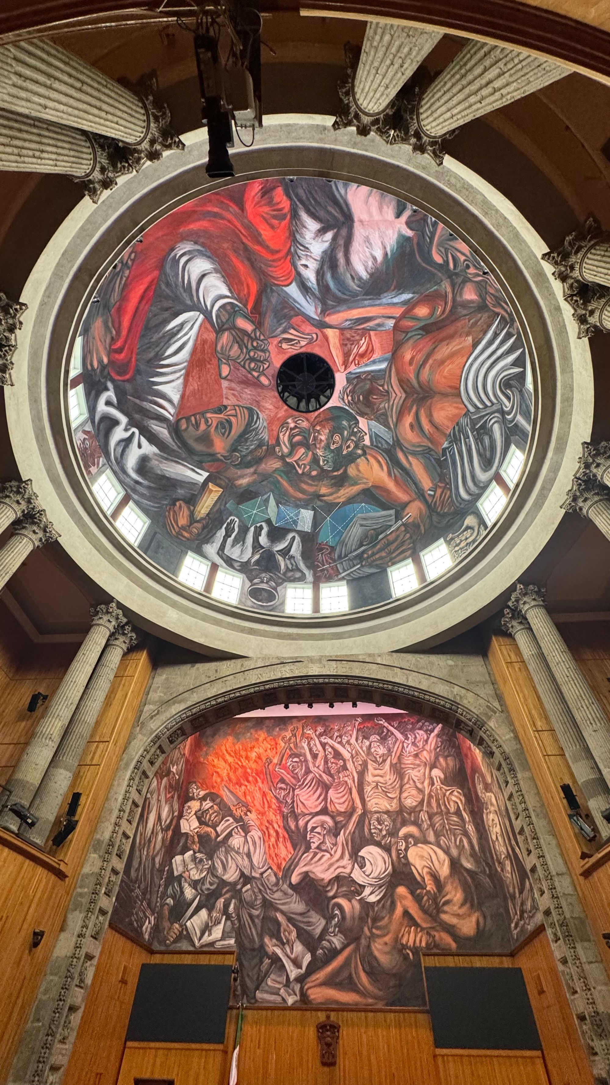 Orozco murals on the ceiling of the University of Guadalajara's art museum auditorium