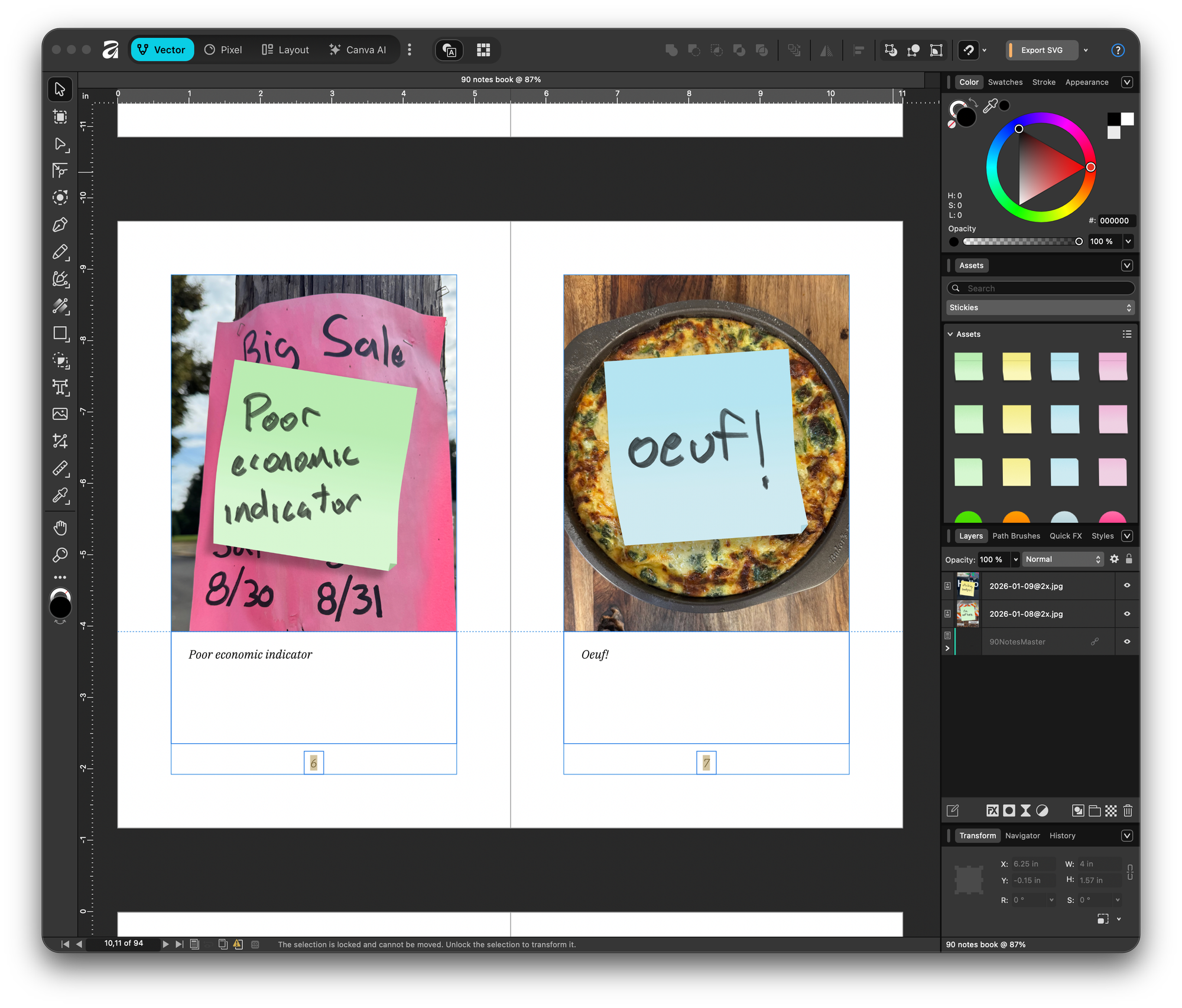 Screen capture of my book project in Affinity Studio
