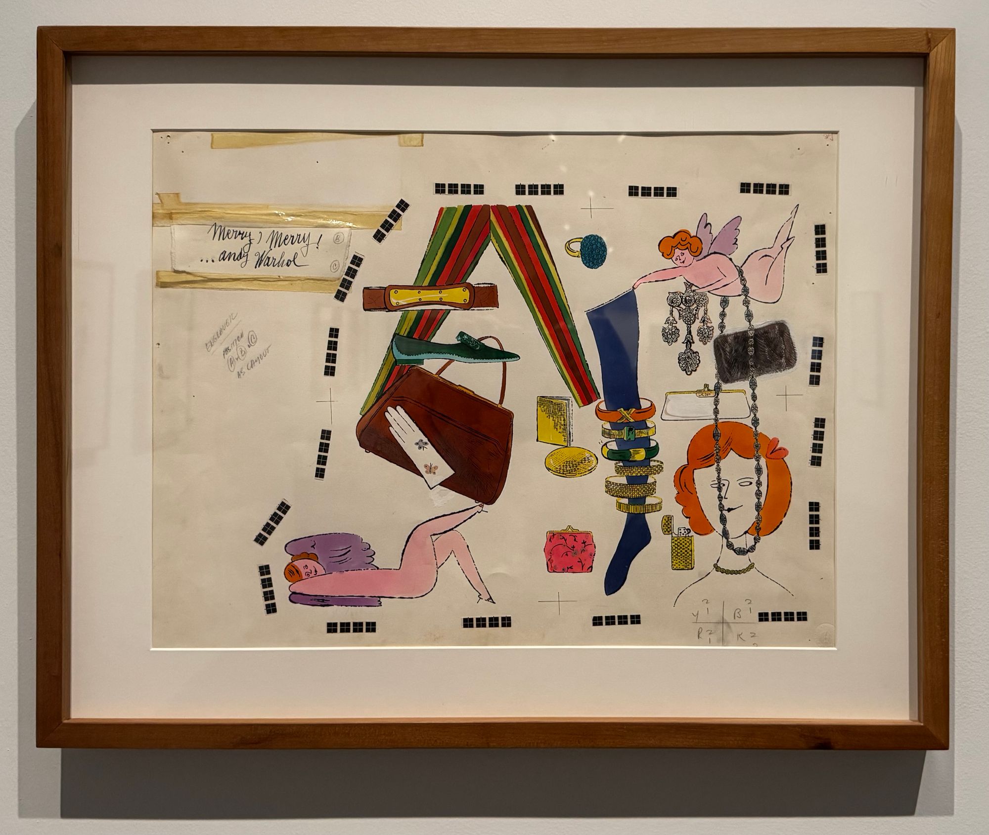 A camera-ready illustration by Andy Warhol, including notes and registration marks for printing