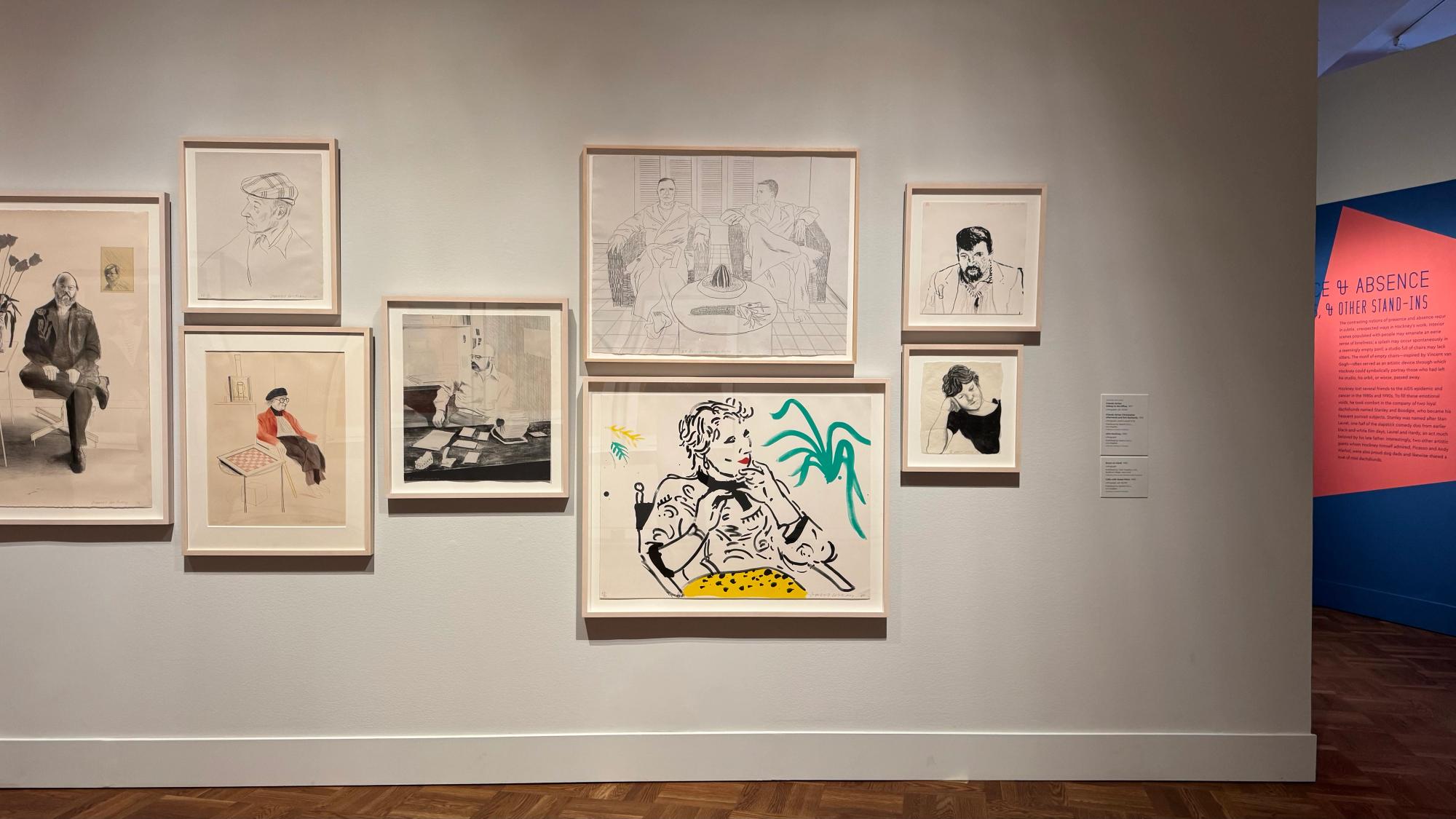 Assorted portrait prints and drawings by David Hockney