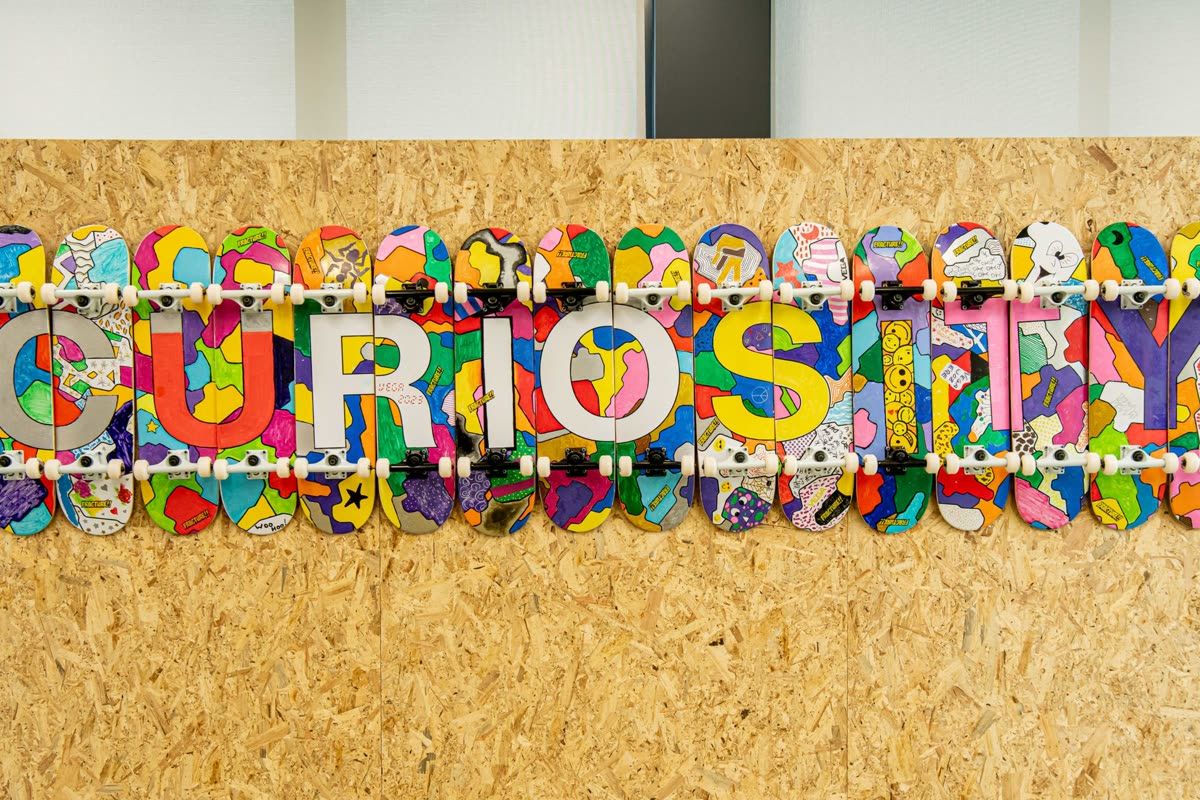 Skateboards decorated by the VEGA team