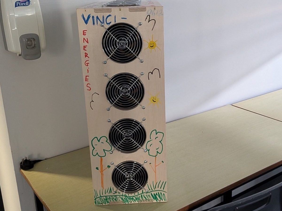 A finished clean air machine built for a classroom