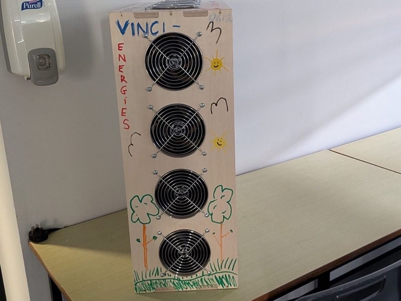 A finished clean air machine built for a classroom