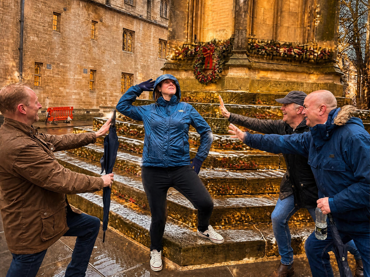 Team posing for a festive benevohunt challenge