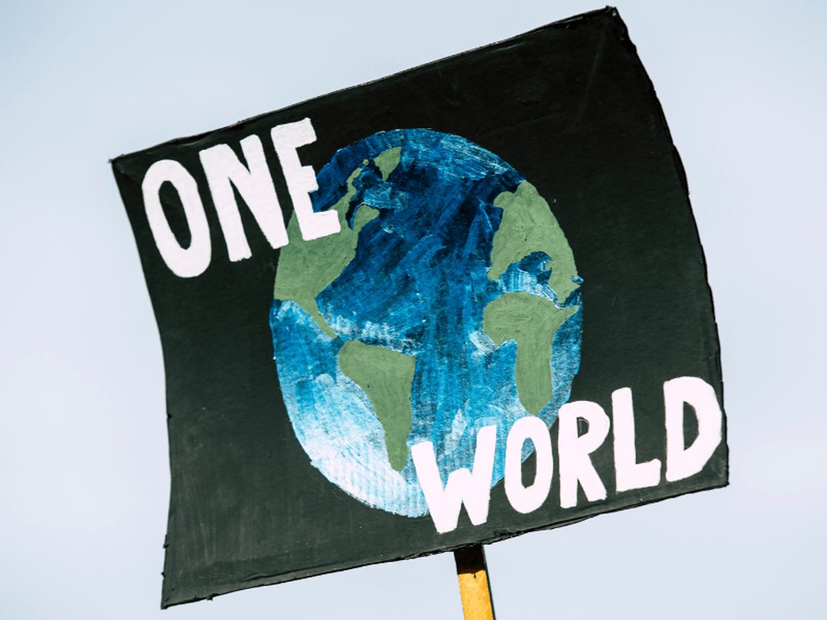 A One World banner made during the climate change challenge