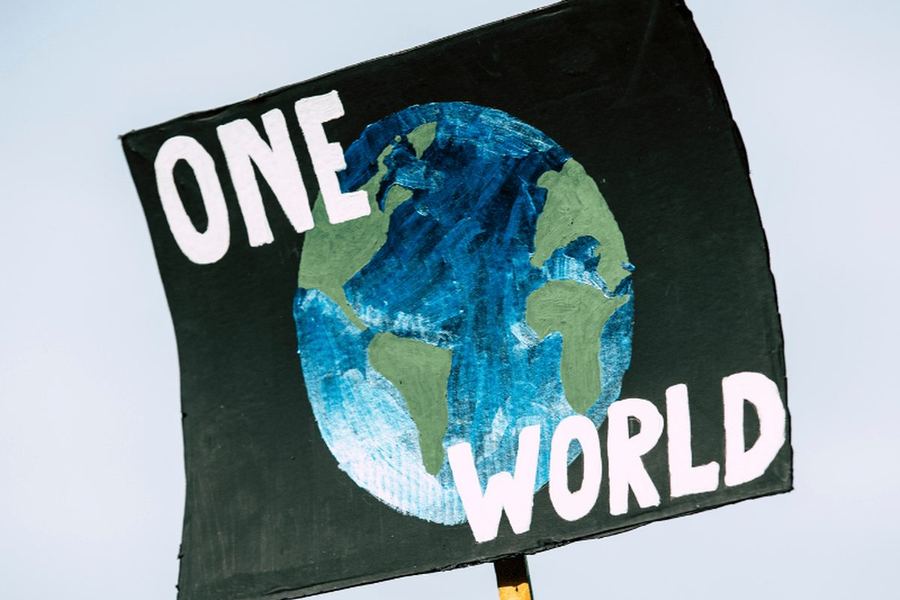 A One World banner made during the climate change challenge