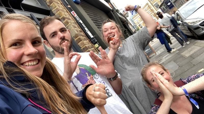 Charity team building in Birmingham: teams racing through challenges to fill care packages