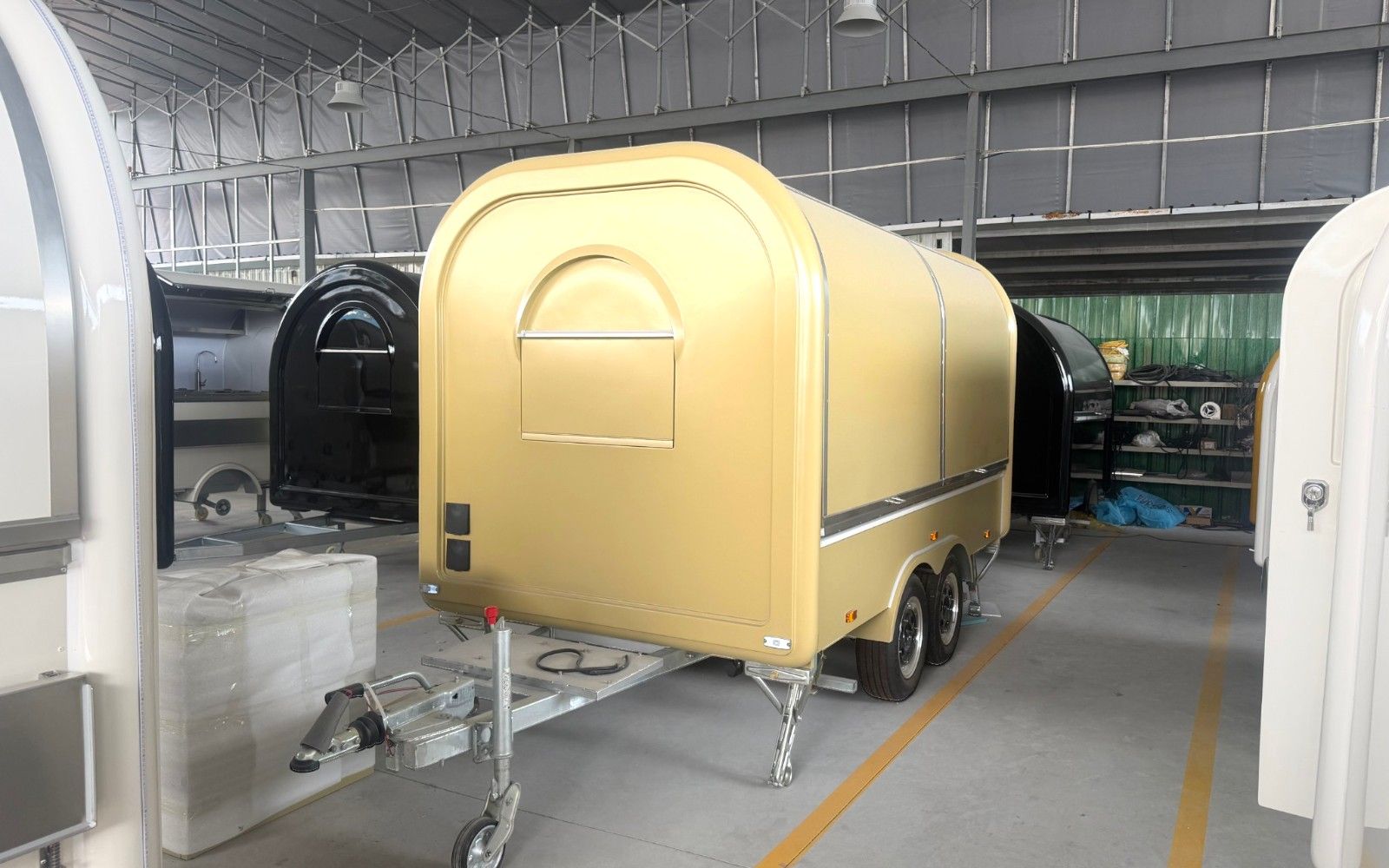 Chris Machinery Pod catering trailer tandem axle Khaki yellow
