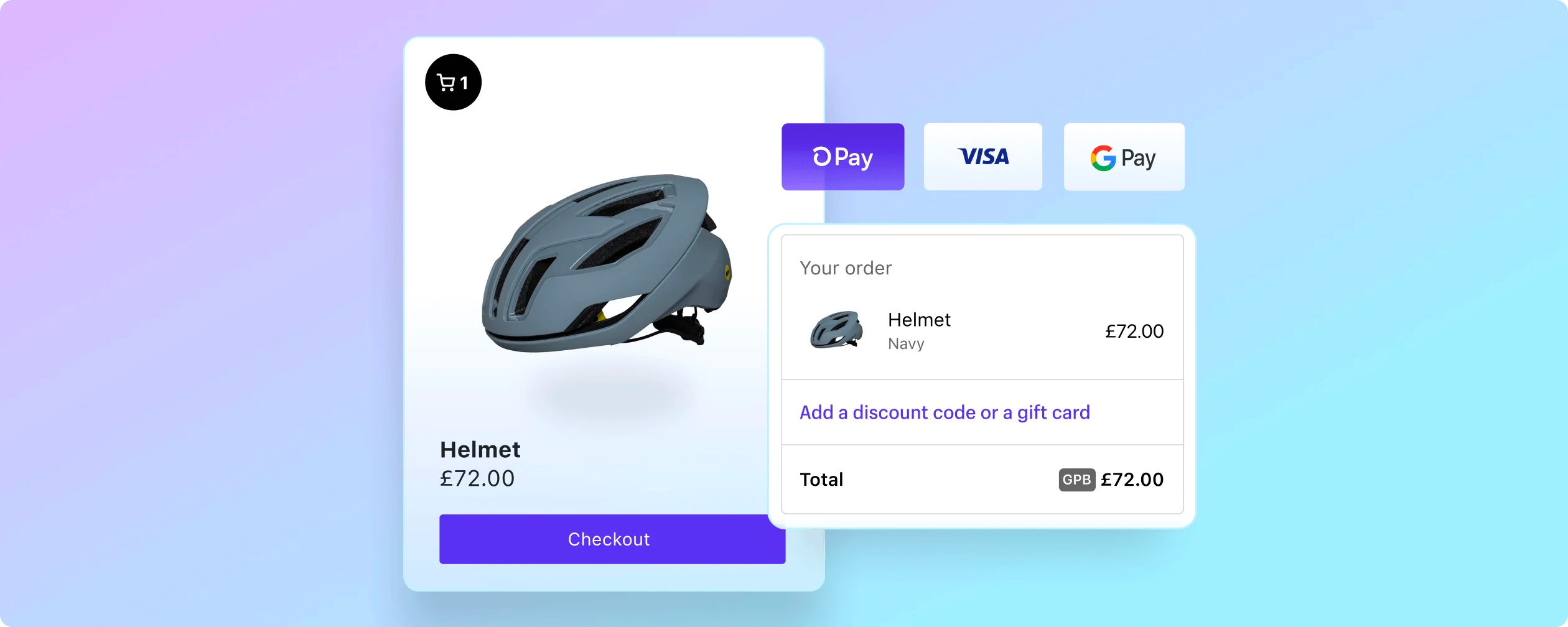A cycling helmet for sale, and the cycling helmet in the users shopping cart.