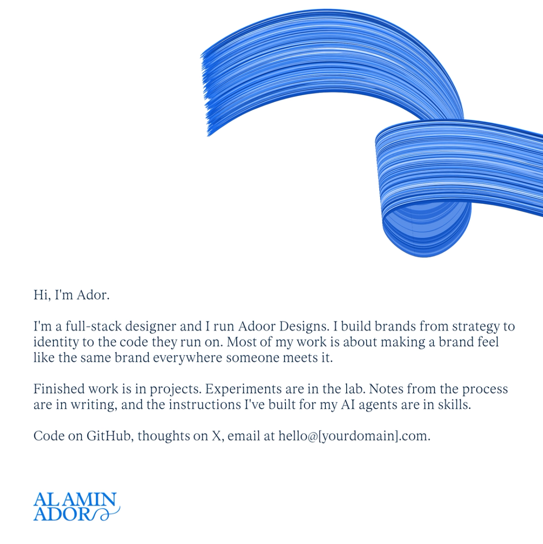 Blue brush ribbon above the home page introduction