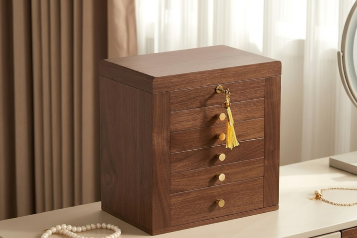 Handcrafted Wooden Jewelry Armoire with Mirror