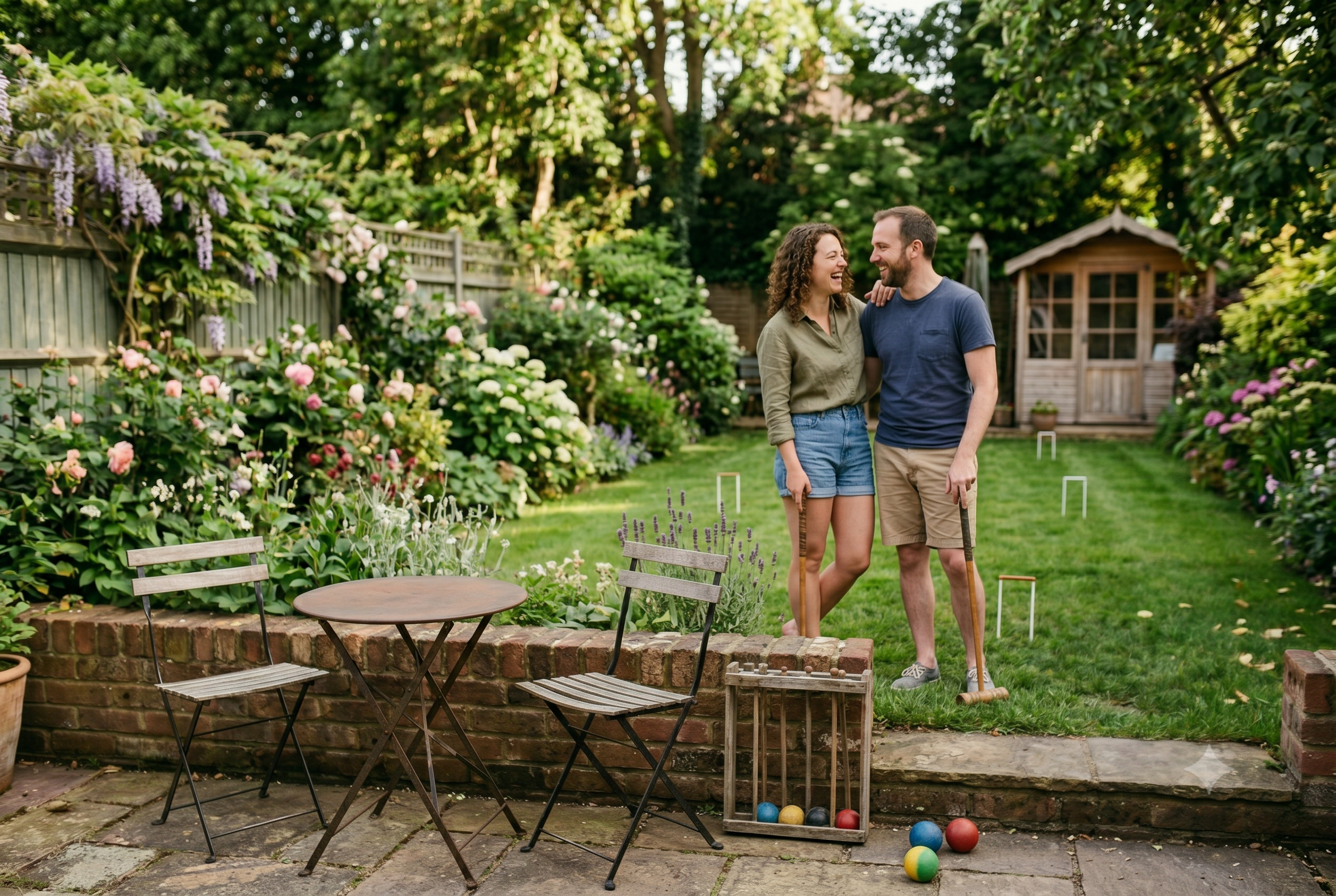 a couple playing croquet in a small lawn