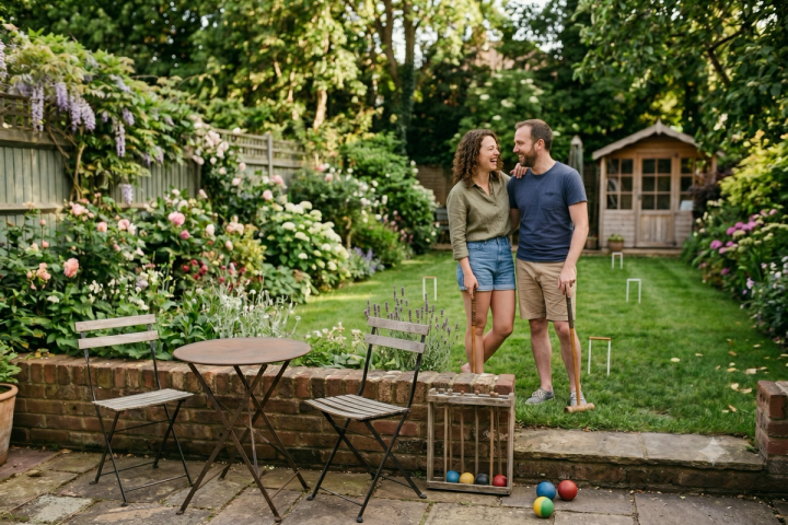 a couple playing croquet in a small lawn