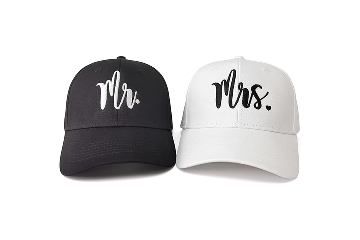 embroidered caps saying mr and mrs