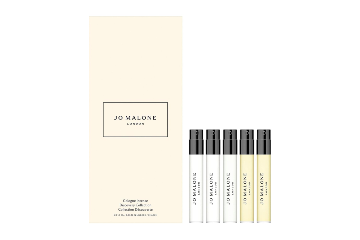 An iconic Jo Malone London cologne bottle back with its signature sample bottle