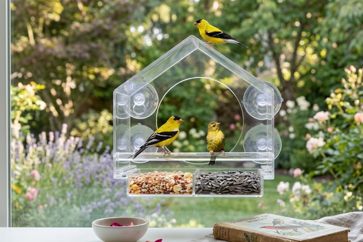 Premium Indoor Acrylic Bird Feeder with Suction